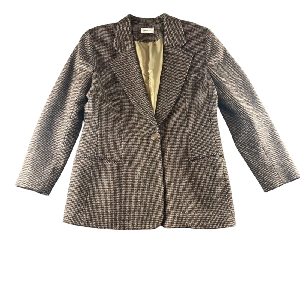 Tanner Sport Vintage Brown Houndstooth Single Button Blazer Jacket Size 12